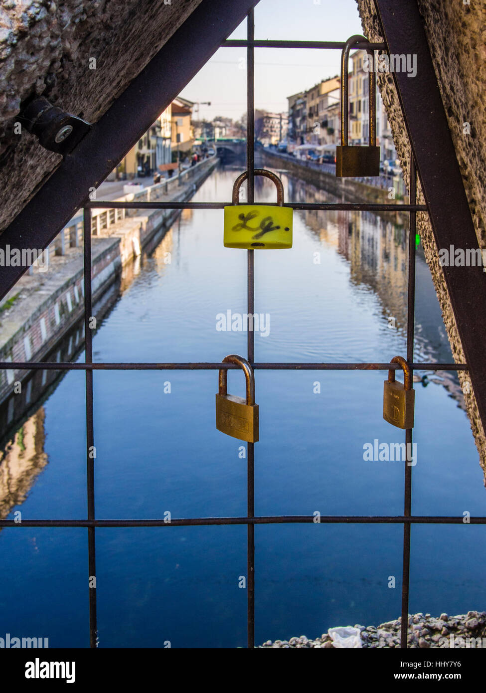 Milano Navigli love locks Stock Photo