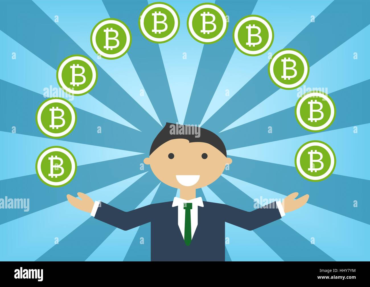 Bitcoin millionaire vector illustration as example for success in technology industry Stock Vector
