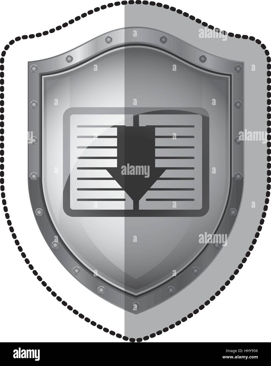 sticker shield with notebook and arrow vector illustration Stock Vector