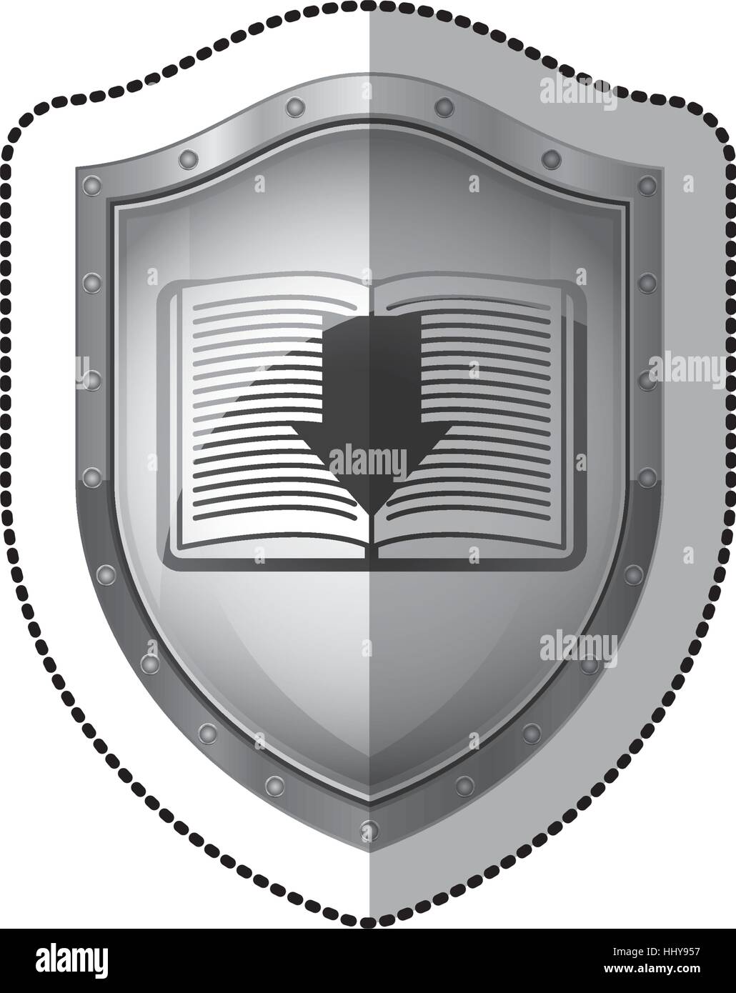 sticker shield with notebook and arrow shading vector illustration