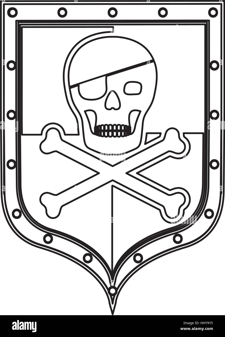 monochrome silhouette with pirate shield with skull and bones vector