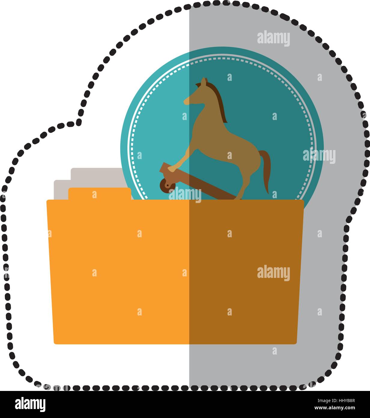 colorful middle shadow sticker of virus trojan horse folder vector ...