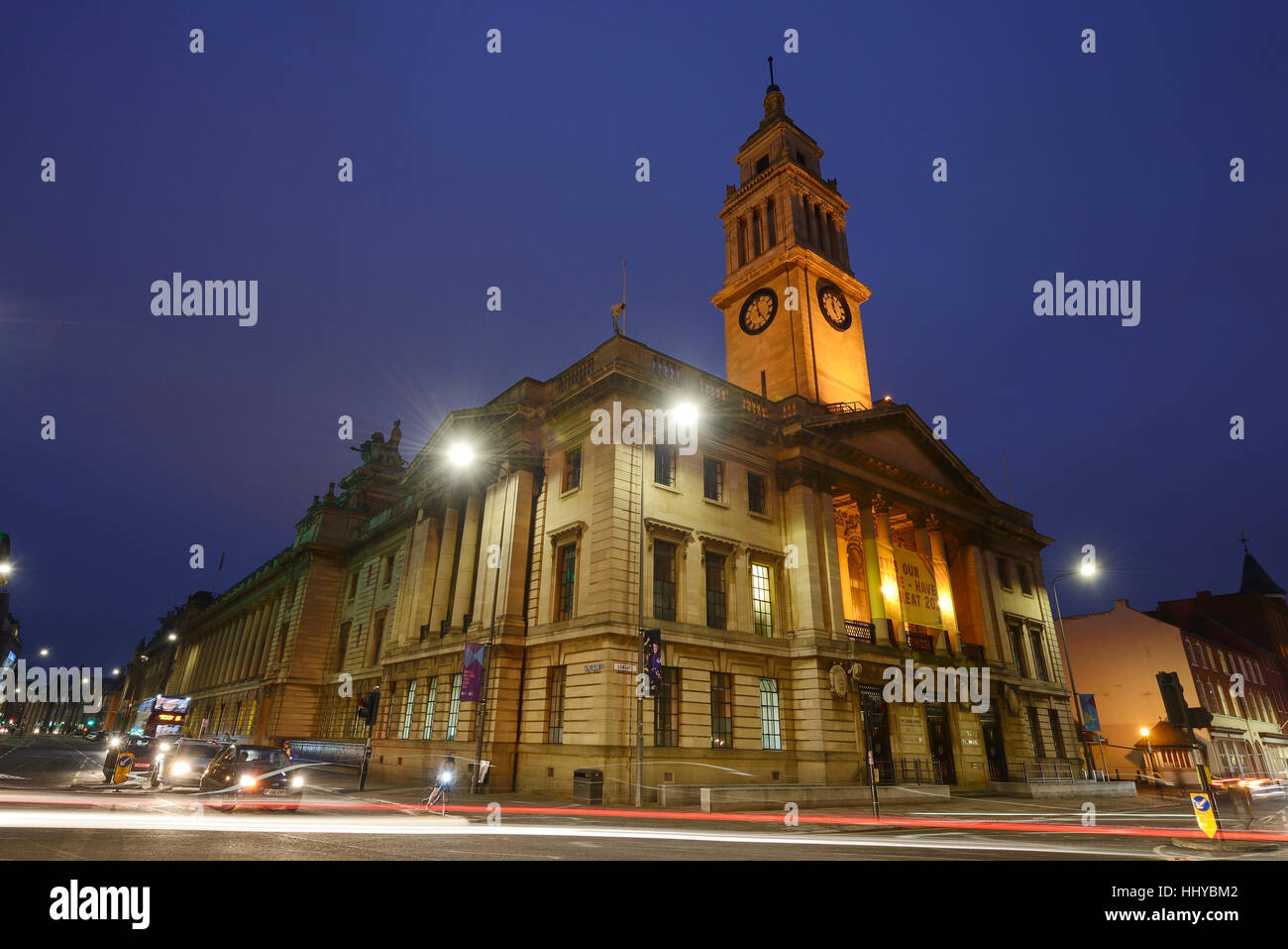 The Guildhall building in Hull city centre at dusk Stock Photo