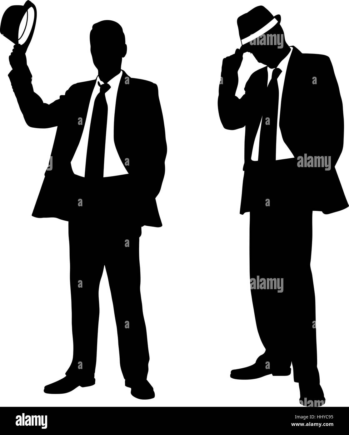 silhouettes of men with suits and hats isolated Stock Vector Image ...