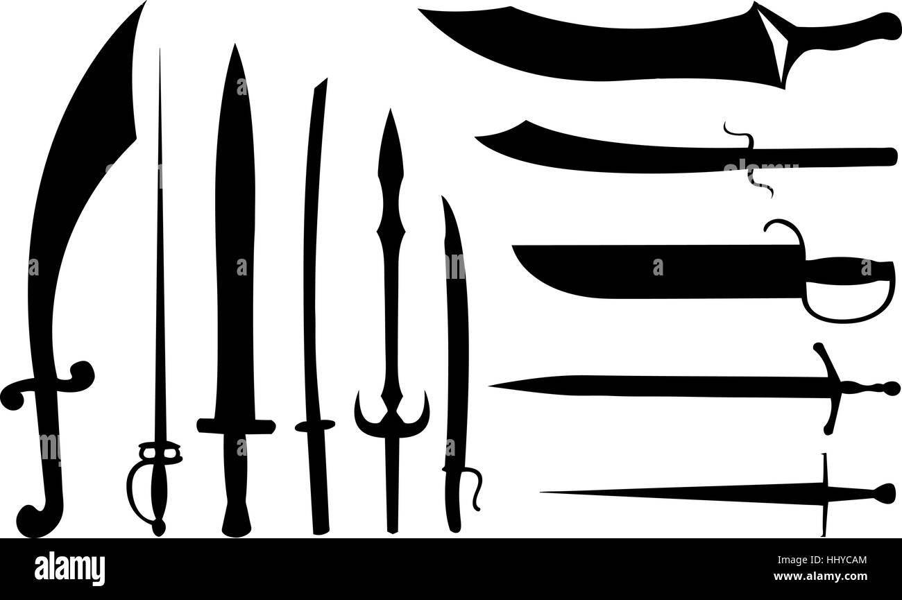 set of different swords isolated Stock Vector