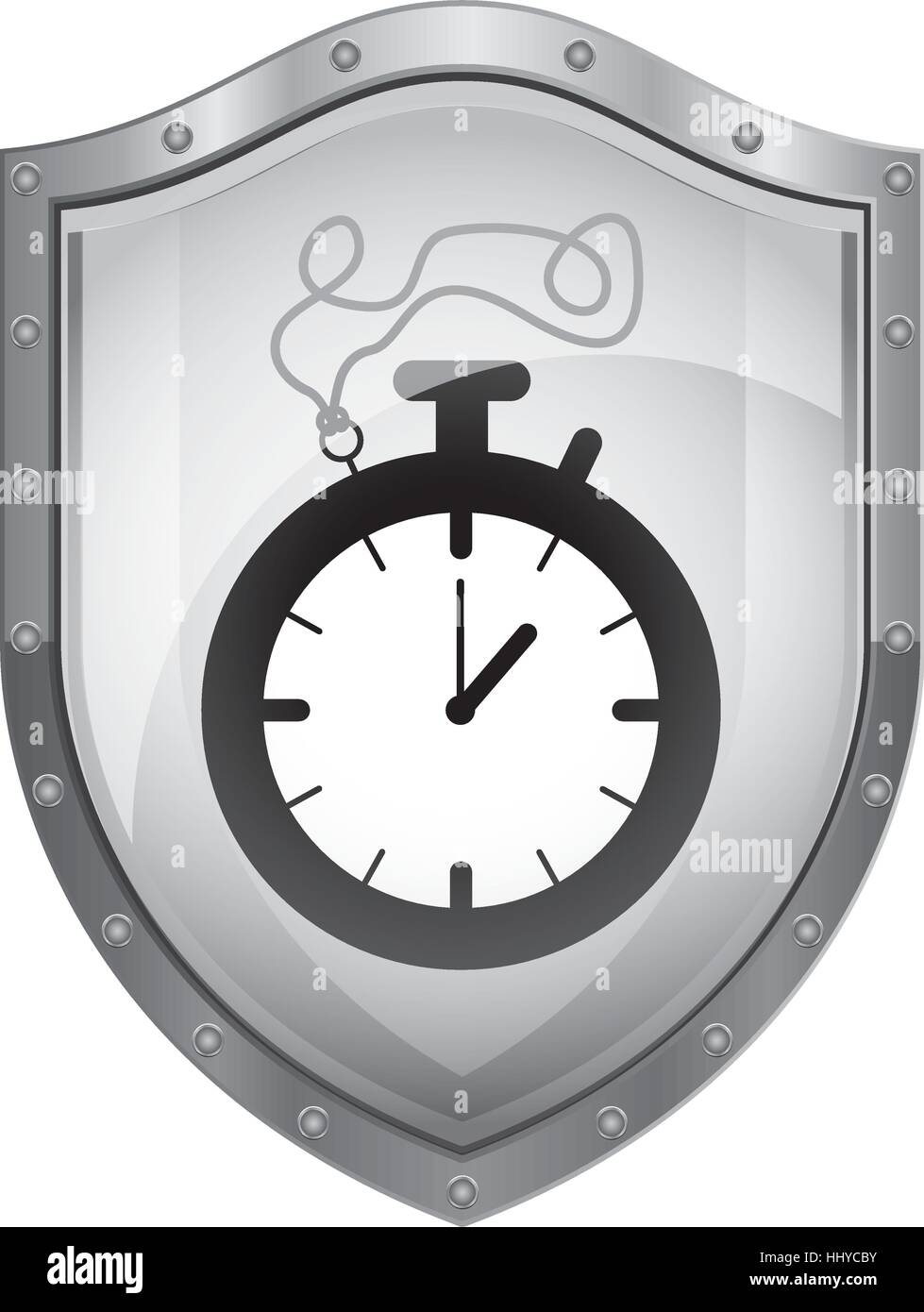 metallic shield with chronometer with cord vector illustration Stock ...