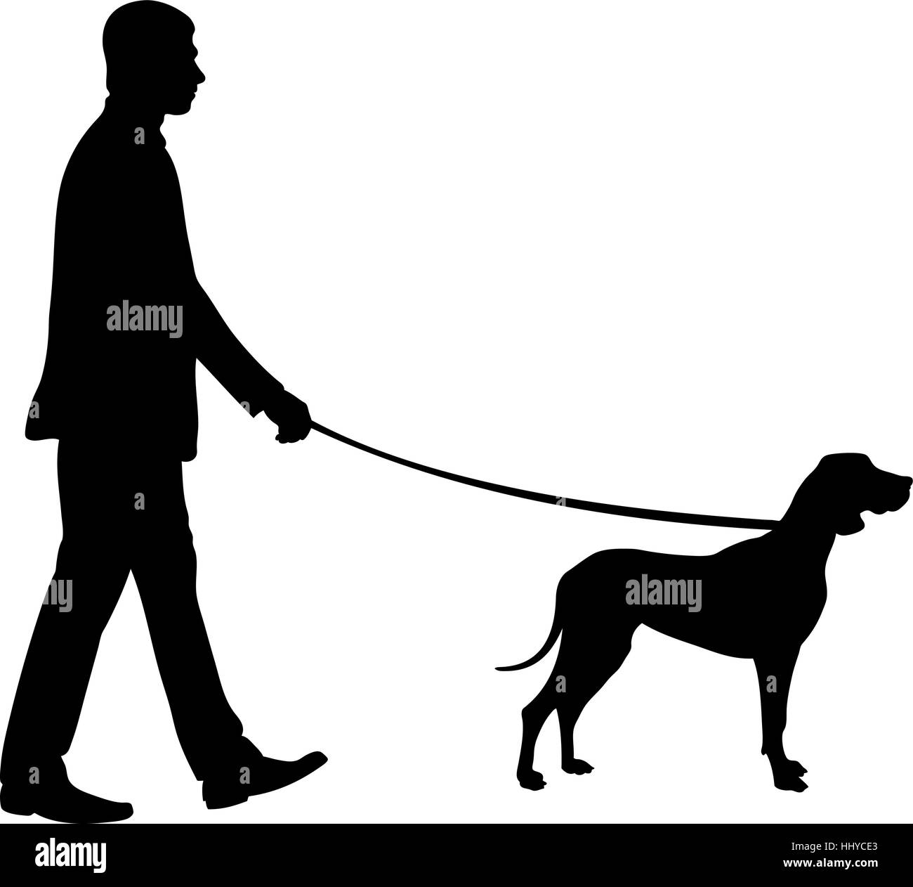silhouette of a man walking a dog isolated Stock Vector