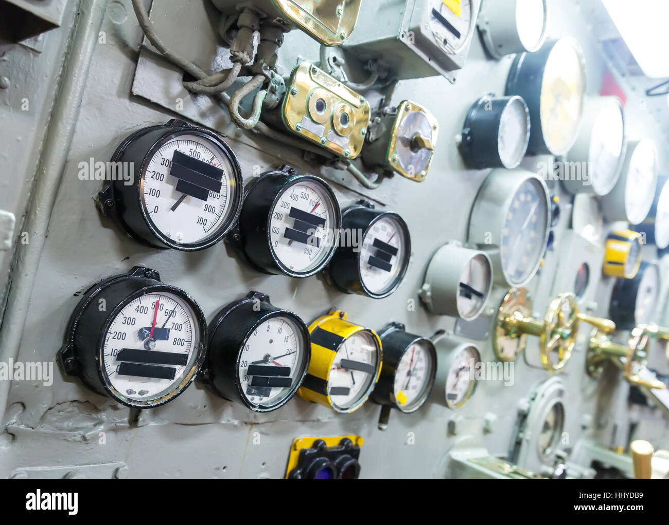 Engineering interior of aircraft carrier Stock Photo