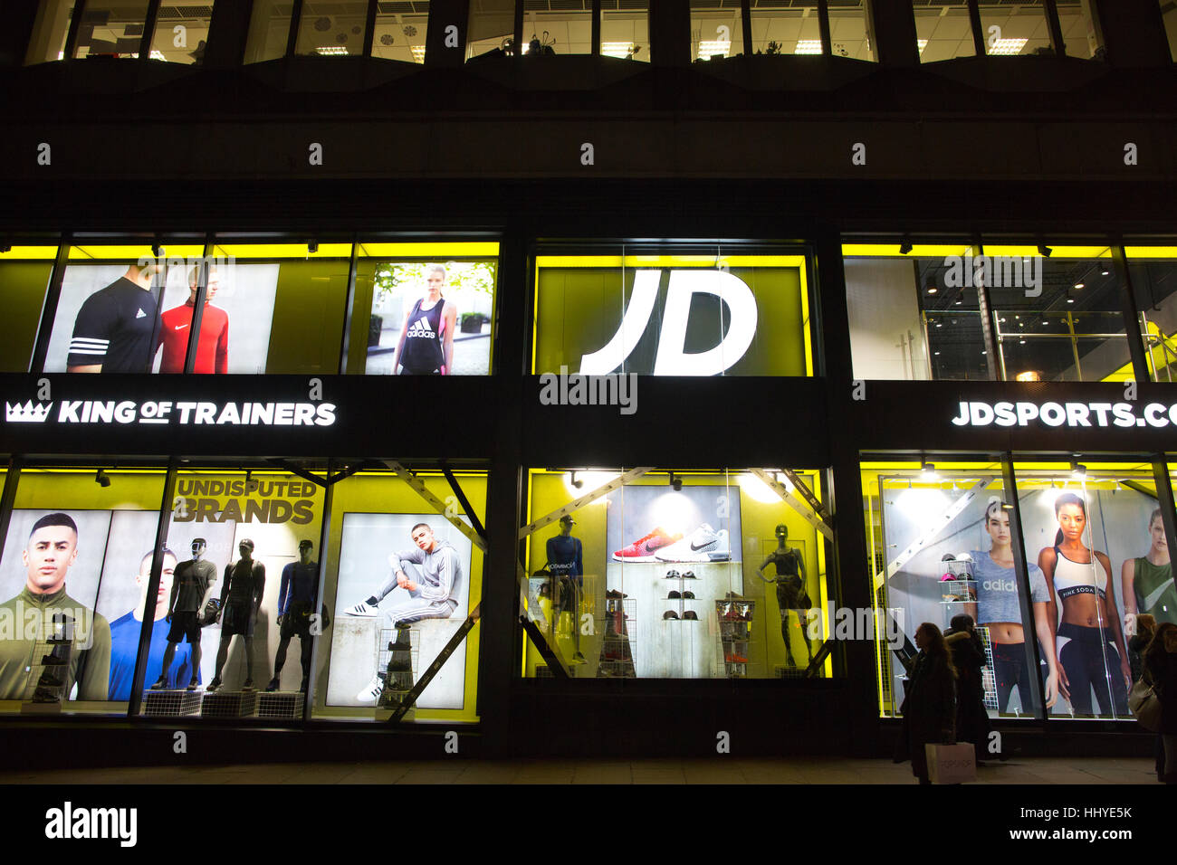 JD Sports Fashion plc, more commonly known as just JD, high street sports fashion retailers, Oxford Street, London, England, United Kingdom. Stock Photo