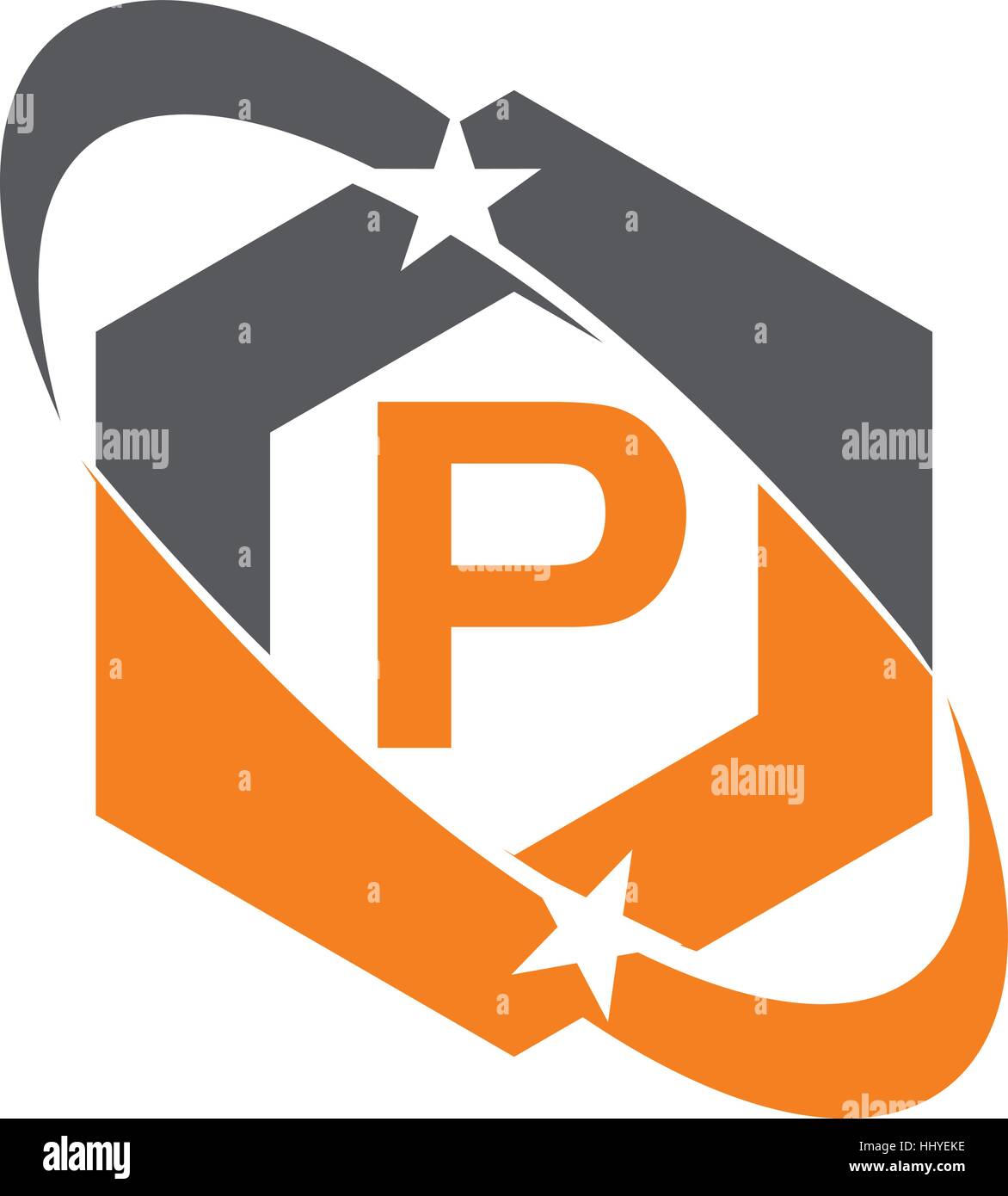 Star Swoosh Letter P Stock Vector