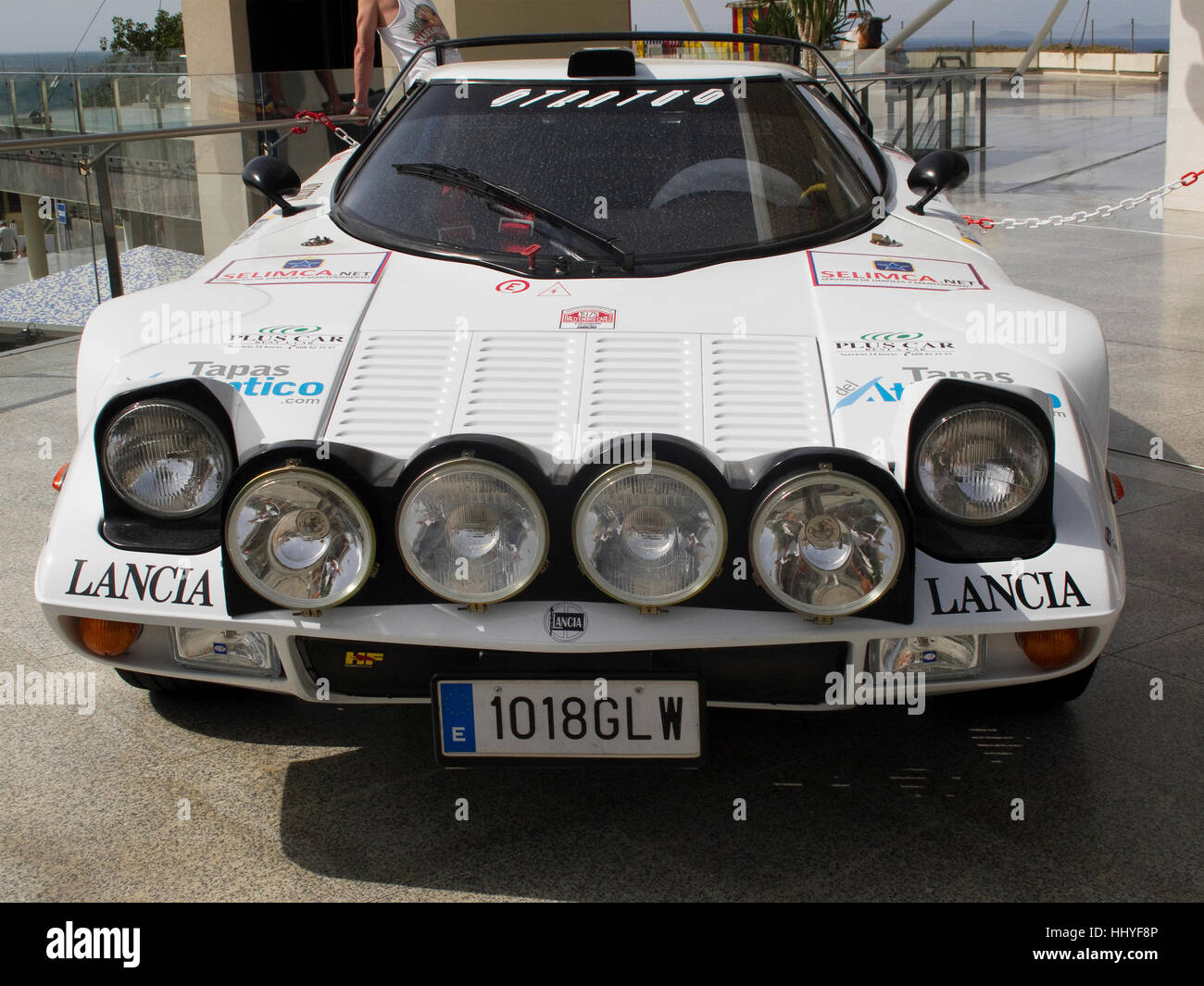 Lancia Stratos rally car on display at shopping centre in Lanzarote. Stock Photo