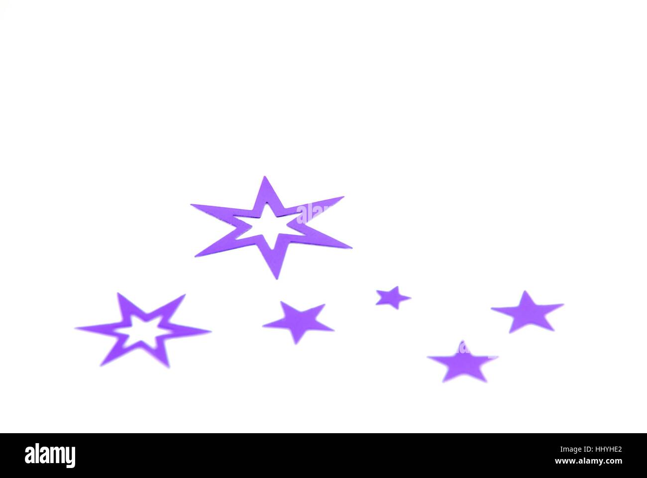 six purple stars on white as background and with copy space Stock Photo