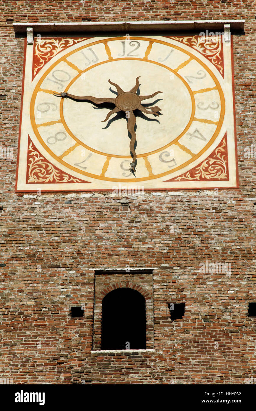 clock, clock tower, italy, historical, time, wall, facade, brick, style
