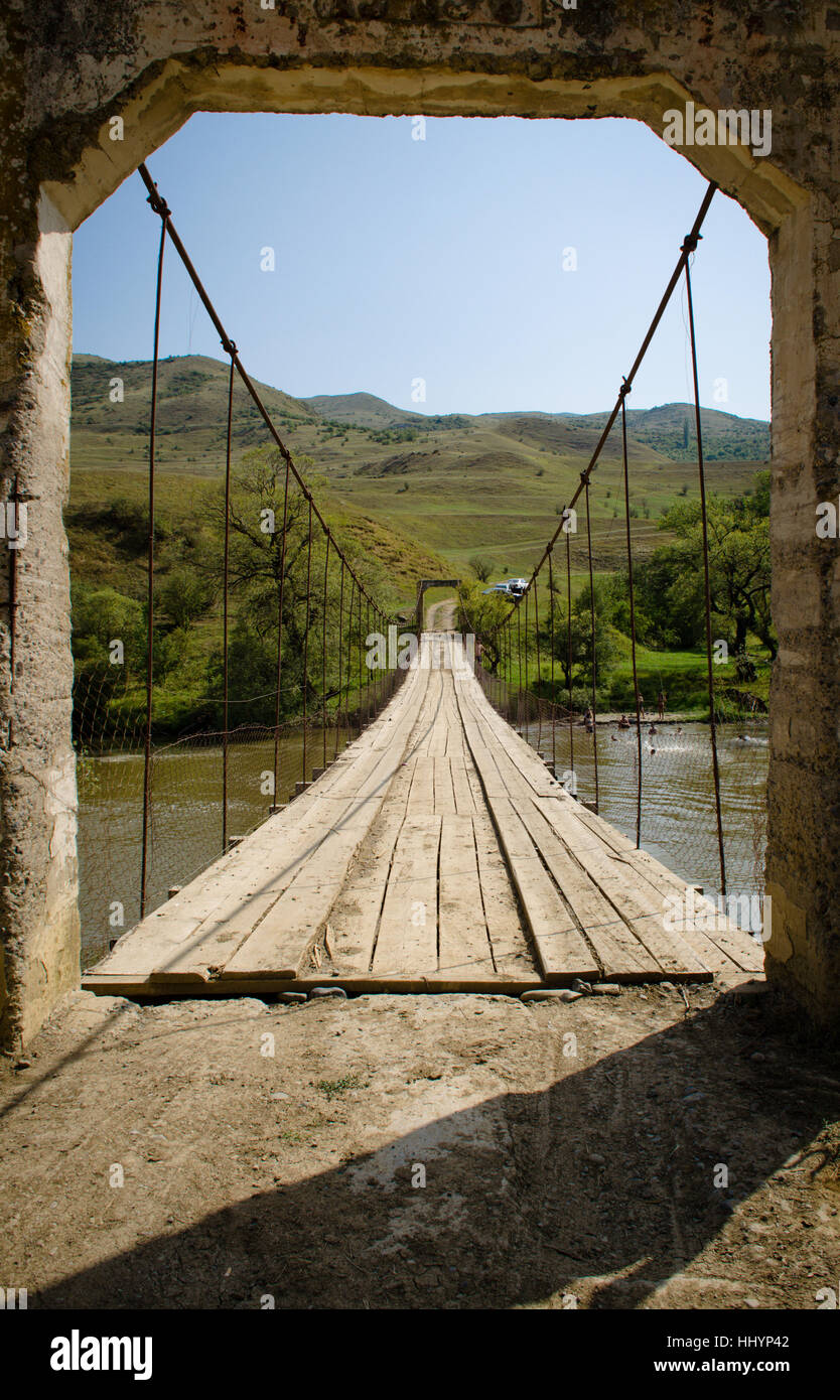 suspension bridge, blue, wood, asia, bridge, europe
