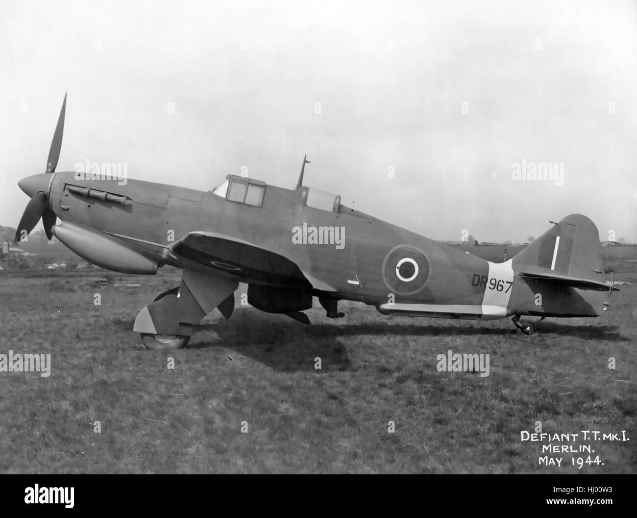 BOULTON PAUL DEFIANT T.T. Mk 1 coded  DR967 with Rolls Royce Merlin engine in May 1944 while used as a target tug.  Air Ministry photo. Stock Photo
