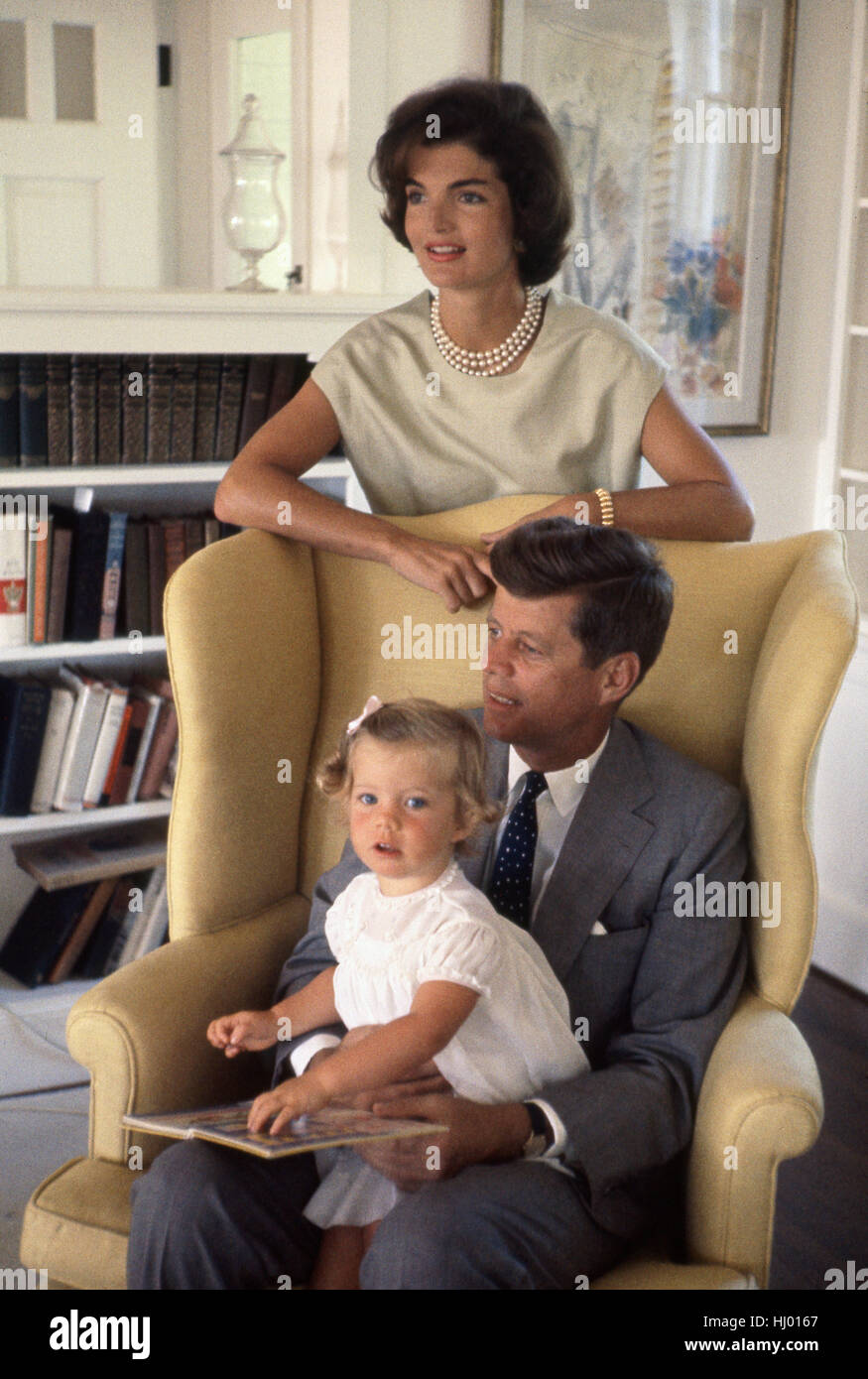 John F. Kennedy with Jacqueline and Caroline, at Hyannis Port, August 1959. Stock Photo