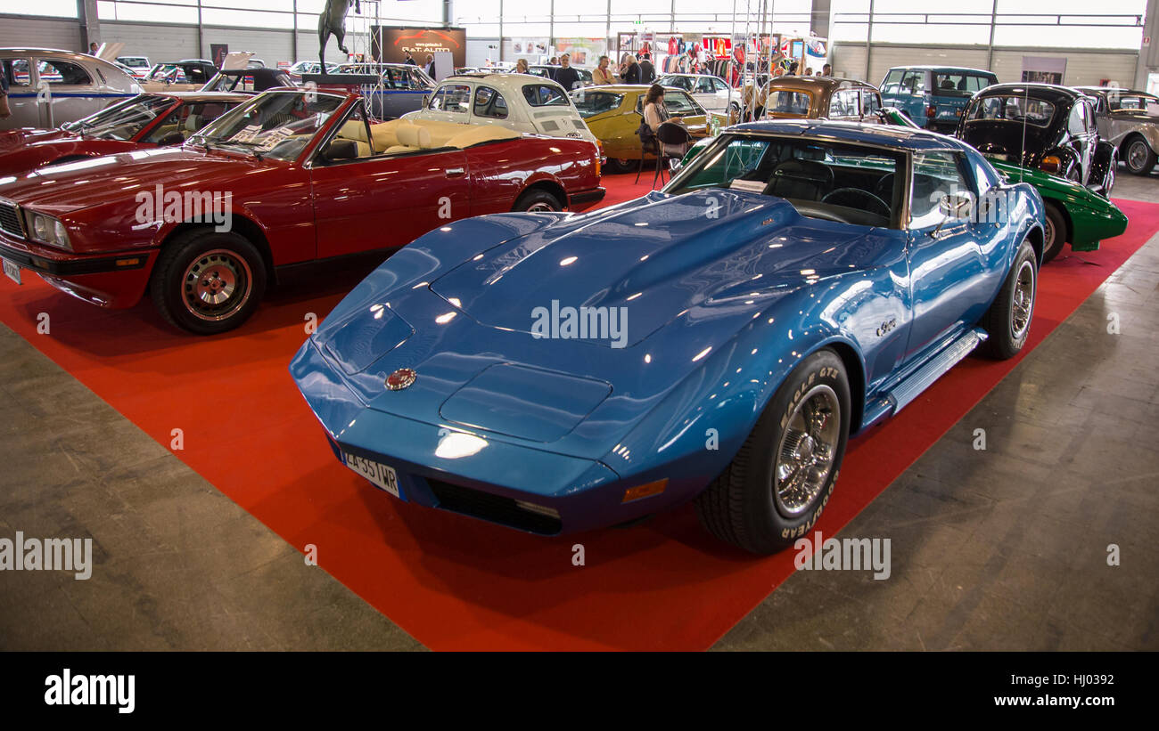 Verona, Italy - May 9, 2015: The municipality of Verona organizes a free gathering of sports and antique cars. Are exposed the most beautiful cars in Stock Photo