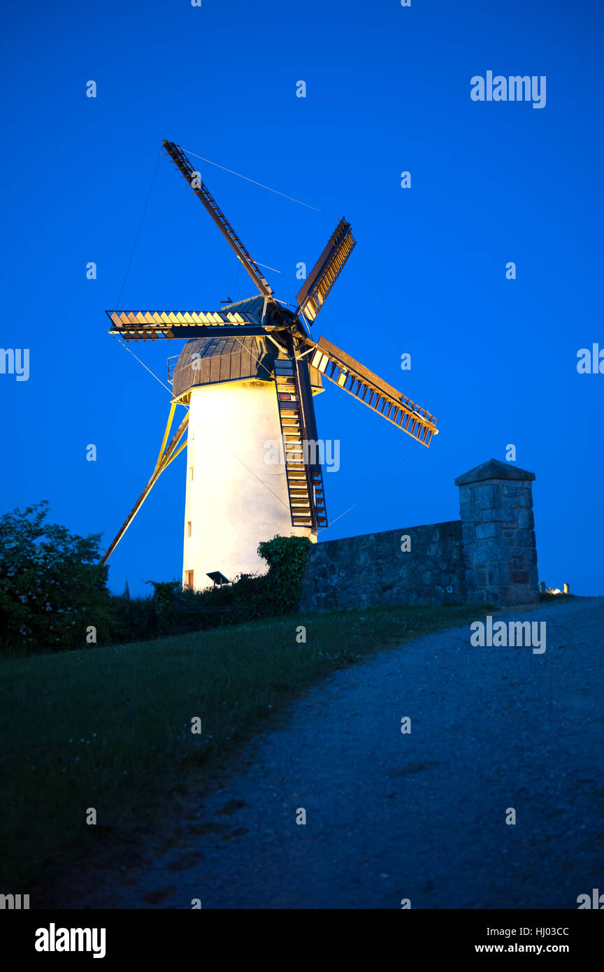 Beautiful view on Skerries windmills on night time in Ireland. Stock Photo