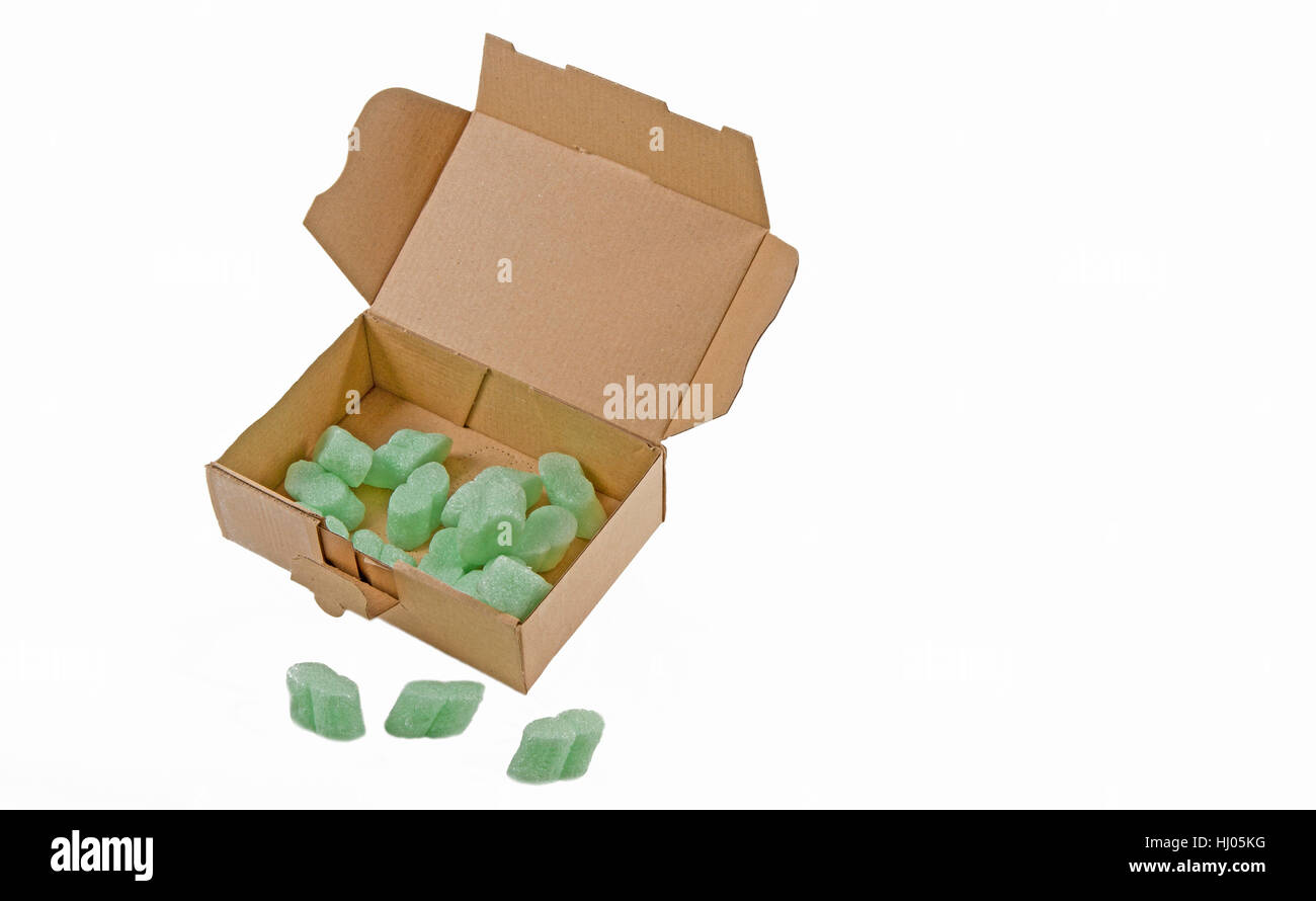 cardboard box with packing chips Stock Photo Alamy