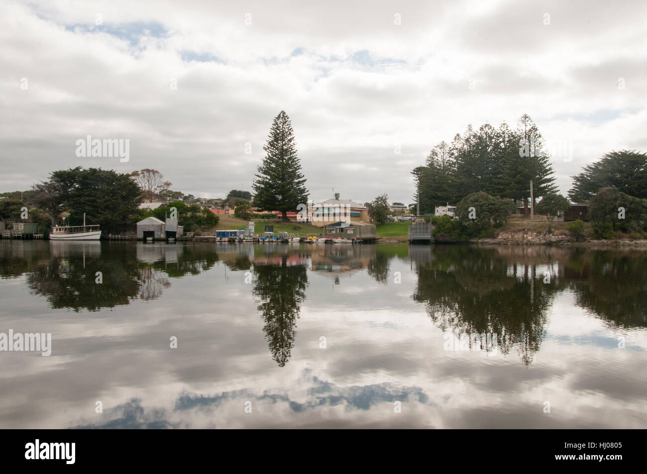 Reflections at the Glenelg River anchorage at Nelson, western Victoria, Australia Stock Photo