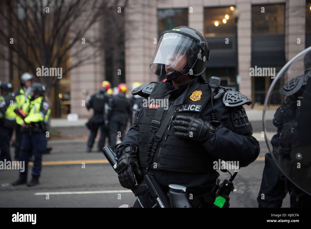 Protestors at the inauguration of President Donald Trump in Washington DC Stock Photo