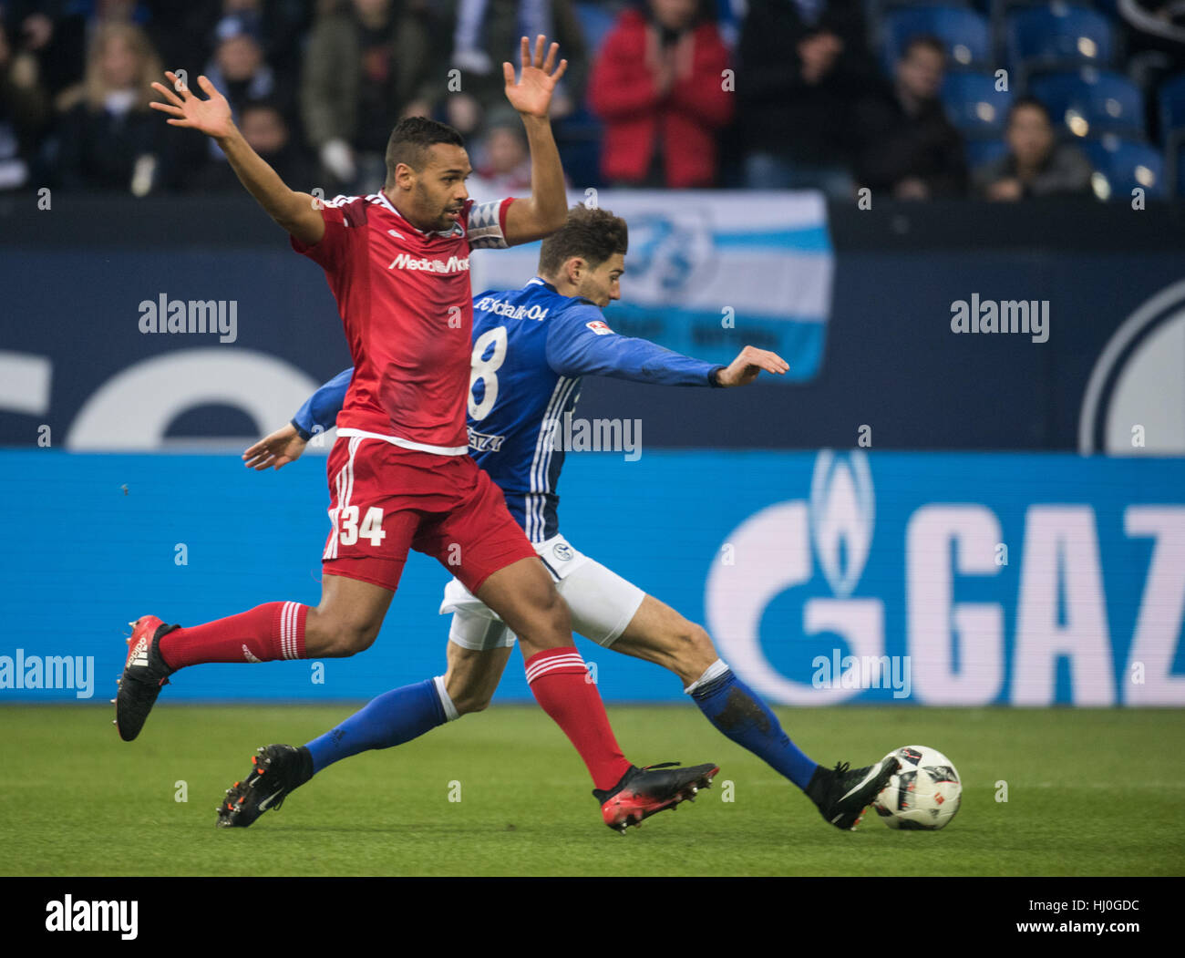 Schalke's Leon Goretzka (L) and Marvin Matip of Ingolstadt vie for the ...