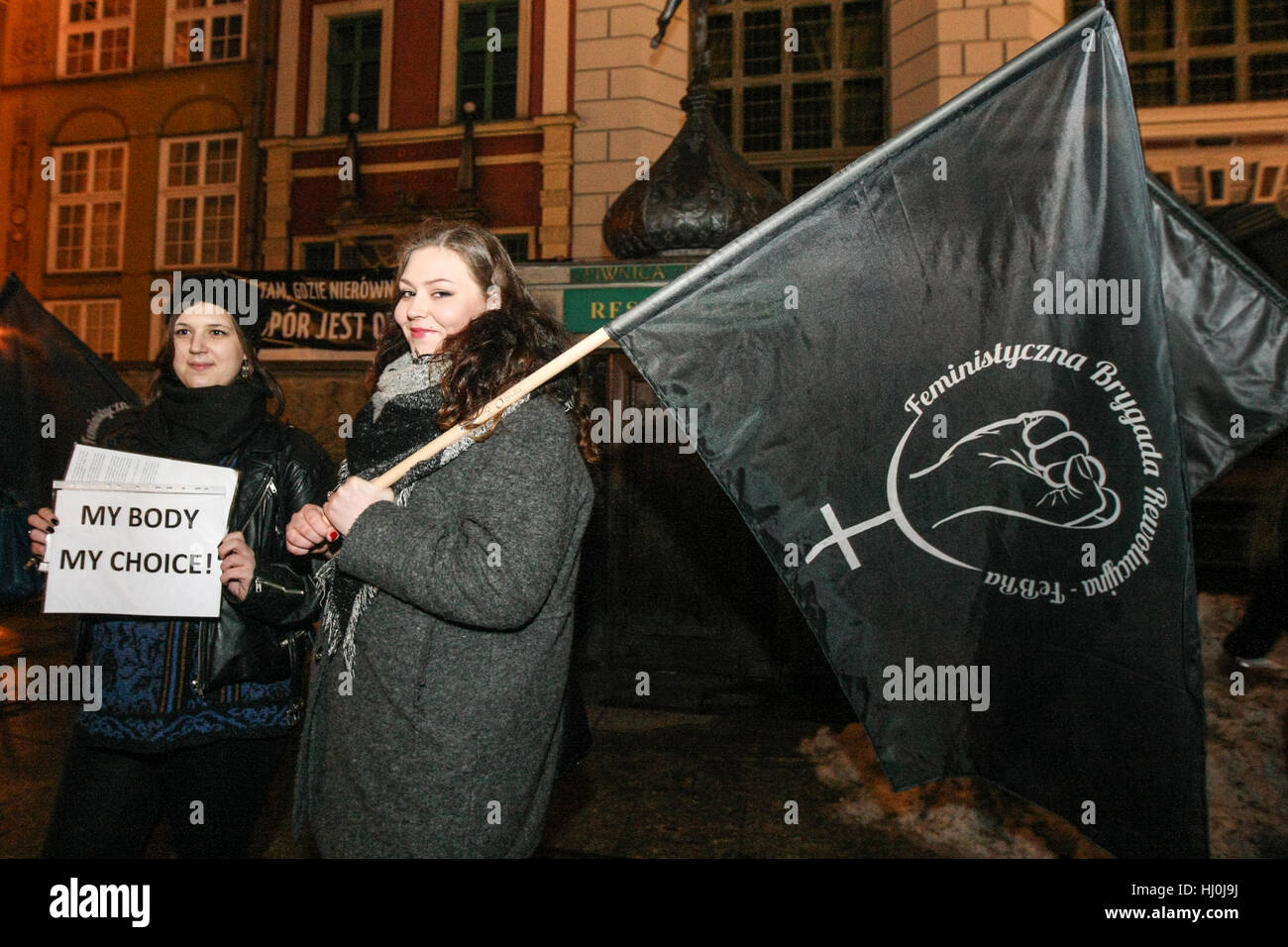 Gdansk, Poland. 21st January, 2017. Demonstrators with equality slogans on posters are seen on January 21st, 2017 in Gdansk, Poland. Polish woman protest to support The Women's March on Washington which will send a bold message to new US Donald Trump administration on their first day in office, and to the world that women's rights are human rights. Credit: Michal Fludra/Alamy Live News Stock Photo