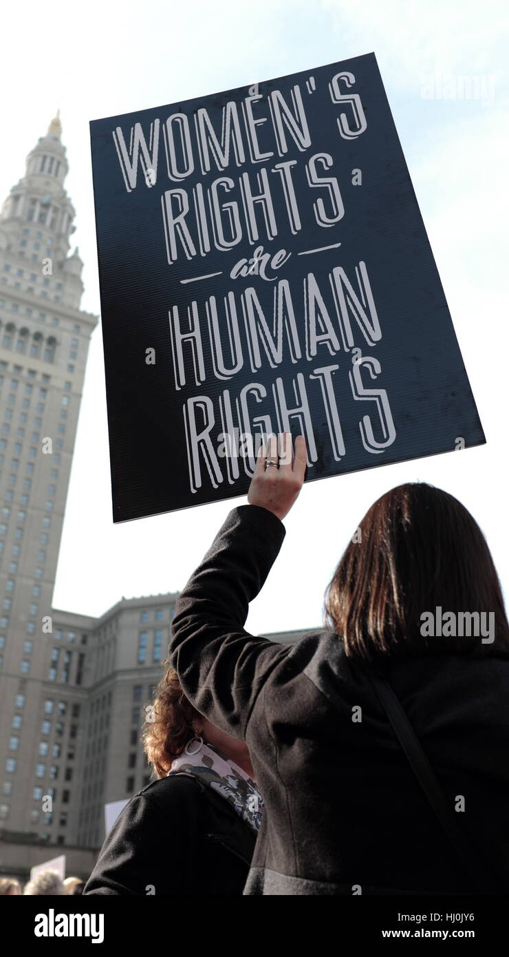 Cleveland, Ohio, USA. 21st January, 2017. Woman holds a sign at the Women's March held in Downtown Cleveland, Ohio, USA on January 21, 2017 in protest against government actions. Credit: Mark Kanning/Alamy Live News Stock Photo