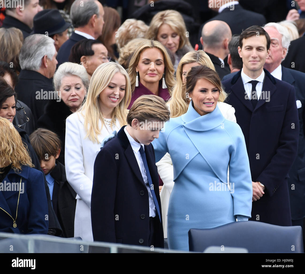 Melania Trump stands with Trump children at the inauguration of President  Donald Trump on January 20, 2017 in Washington, DC Trump becomes the 45th  President of the United States. Photo by Pat