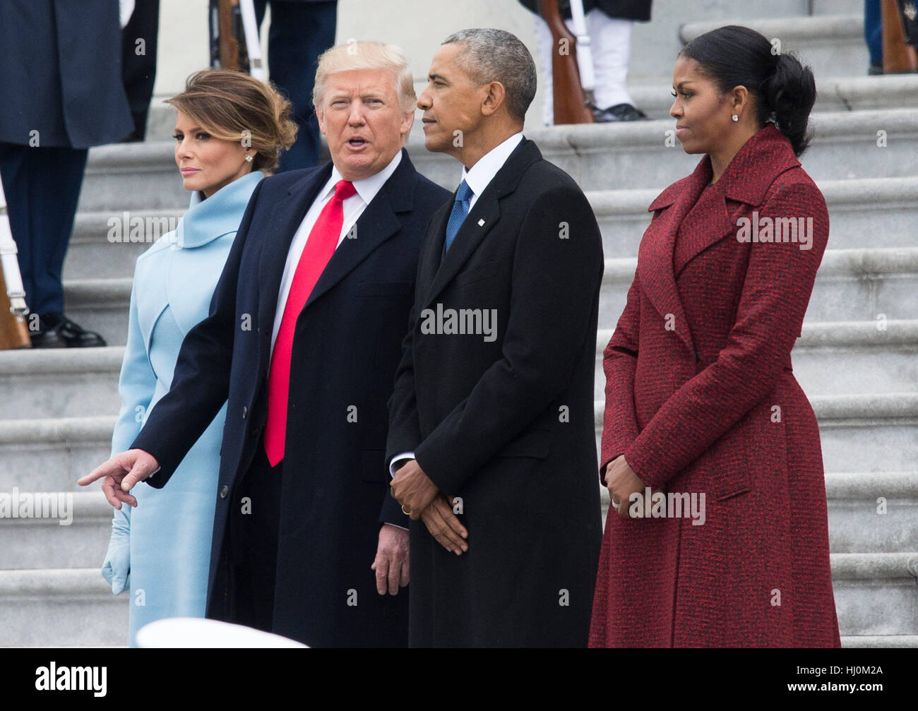 Washington, Us. 20th Jan, 2017. President Donald Trump (2nd-L) First