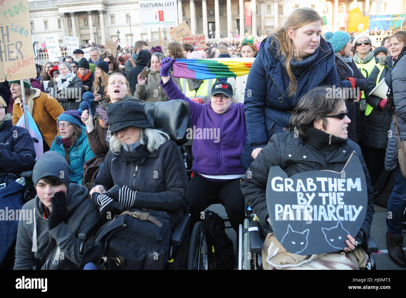 London mayor, Sadiq Khan, supports women's rights, at an Anti- Trump protest in London's Trafalgar square. Stock Photo