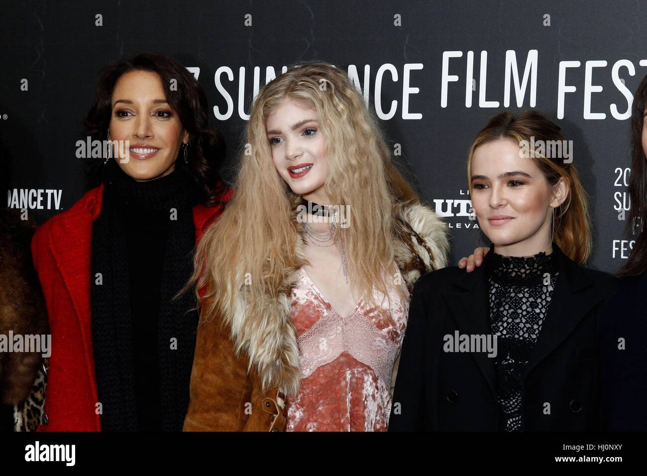 Utah, USA. 21st, January, 2017. Jennifer Beals, Elena Kampouris, Zoey Deutch at arrivals for Before I Fall Premiere at Sundance Film Festival 2017, Eccles Theatre in Utah, USA. Credit: James Atoa/Everett Collection/Alamy Live News Stock Photo