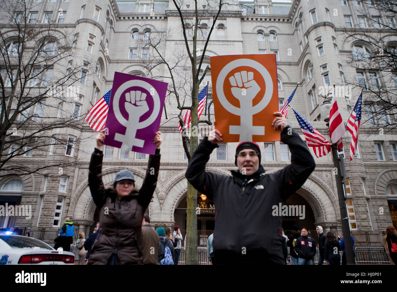 Washington, USA. 21st, January 2017.  Women's March draws hundreds of thousands to Washington, DC, just one day after the Presidential Inauguration celebrations of Donald Trump. Credit: B Christopher/Alamy Live News Stock Photo