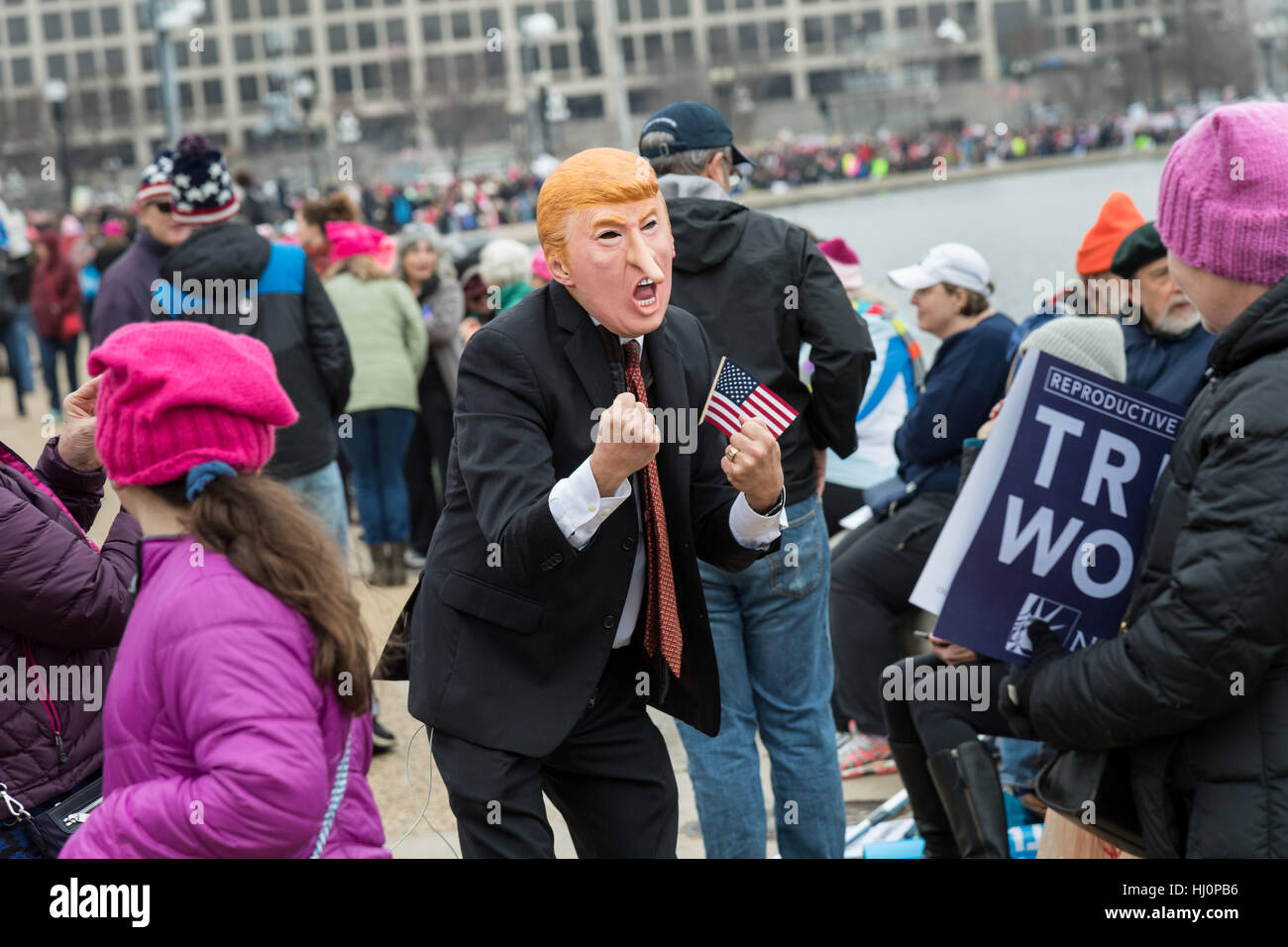 Washington, USA. 21st Jan, 2017.A demonstrator wearing a Donald Trump costume during the Women's March on Washingtonin Washington, DC. More than 500,000 people crammed the National Mall in a peaceful and festival rally in a rebuke of the new president. Credit: Planetpix/Alamy Live News Stock Photo