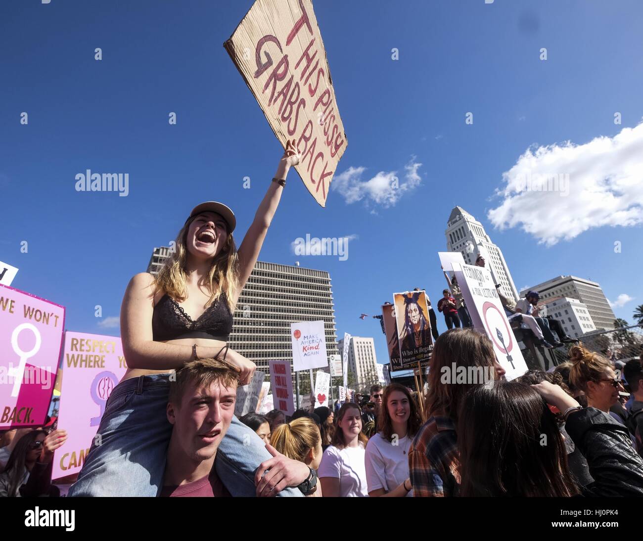 Los Angeles, USA. 21st Jan, 2017. Protesters fill the streets of ...