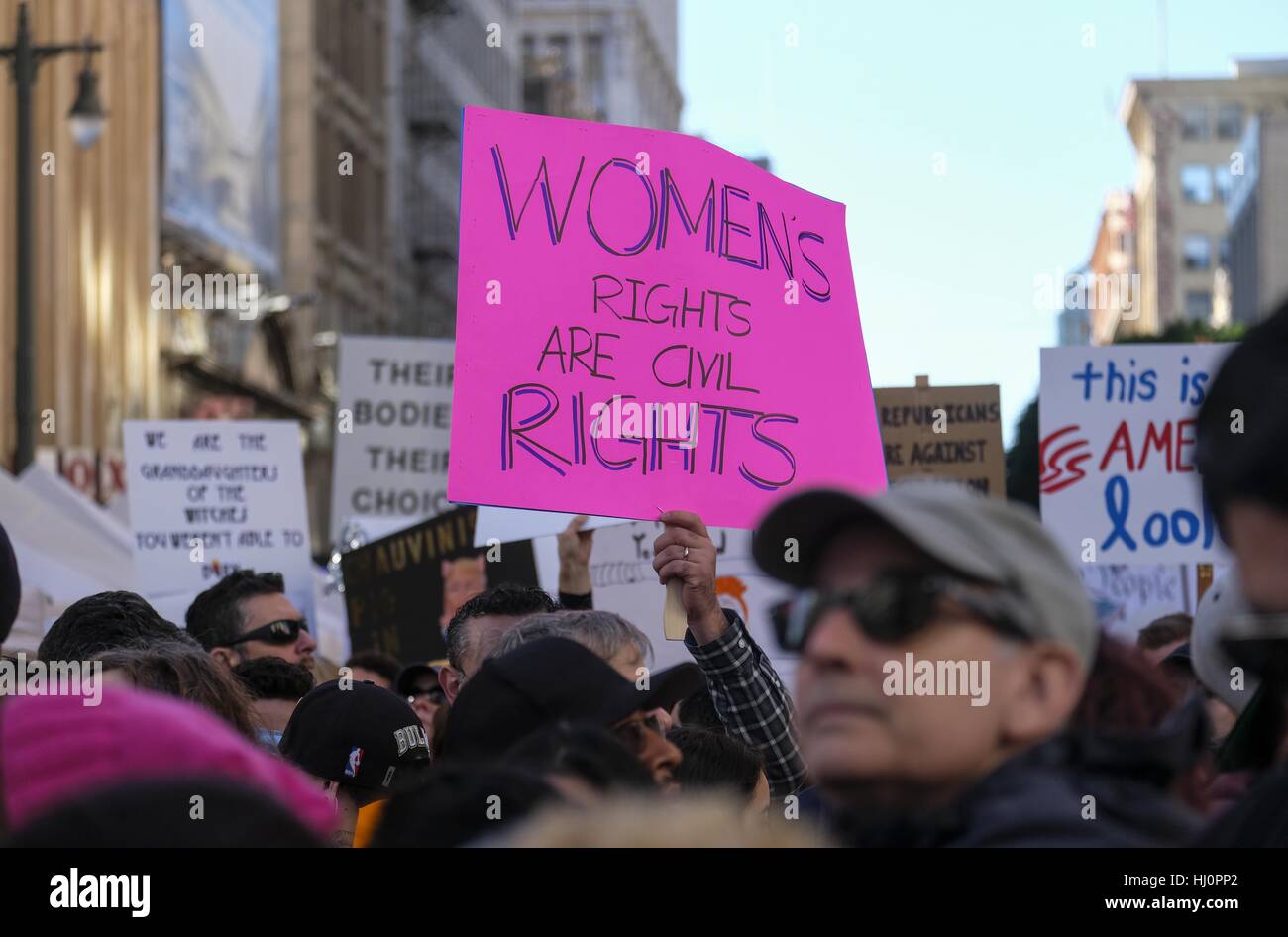 Los Angeles, USA. 21st Jan, 2017. Protesters fill the streets of ...