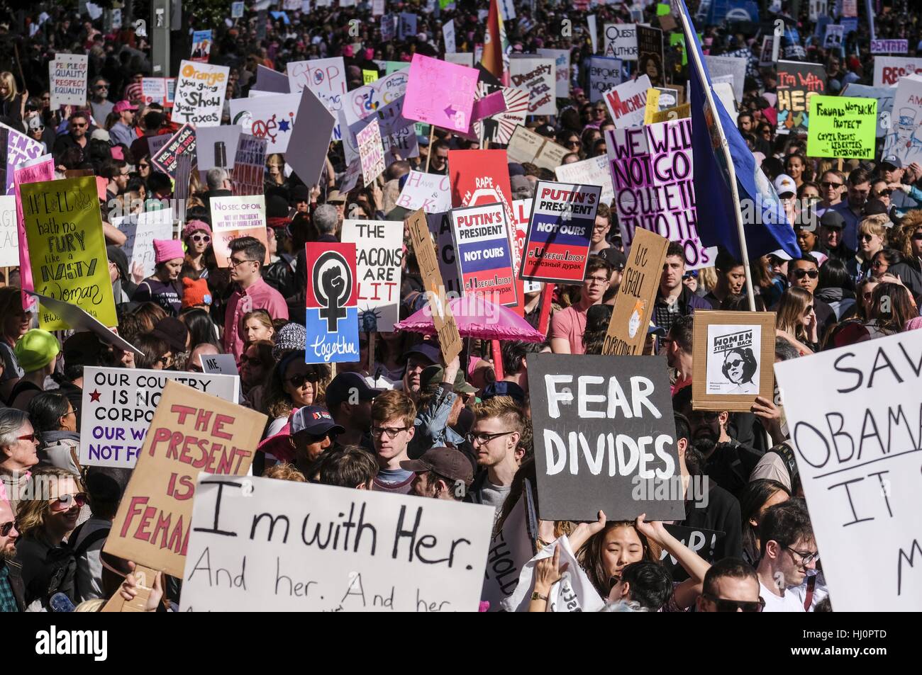 Los Angeles, USA. 21st Jan, 2017. Protesters fill the streets of ...