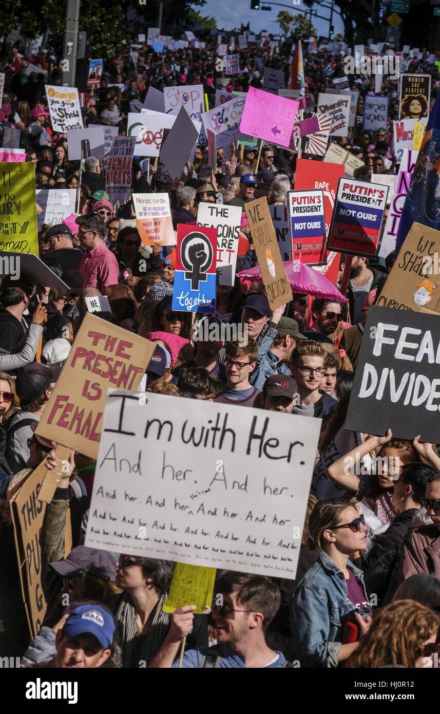 Los Angeles, USA. 21st Jan, 2017. Protesters fill the streets of ...