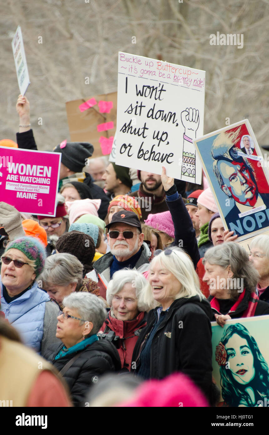 Augusta, Maine, USA. 21st Jan, 2017. Women’s March on Maine rally in