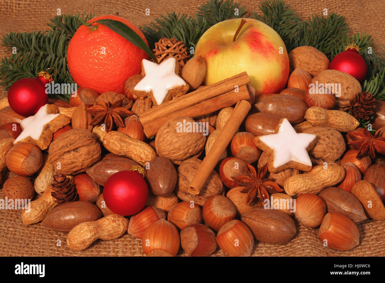 nuts,fruits and decoration for christmas Stock Photo - Alamy