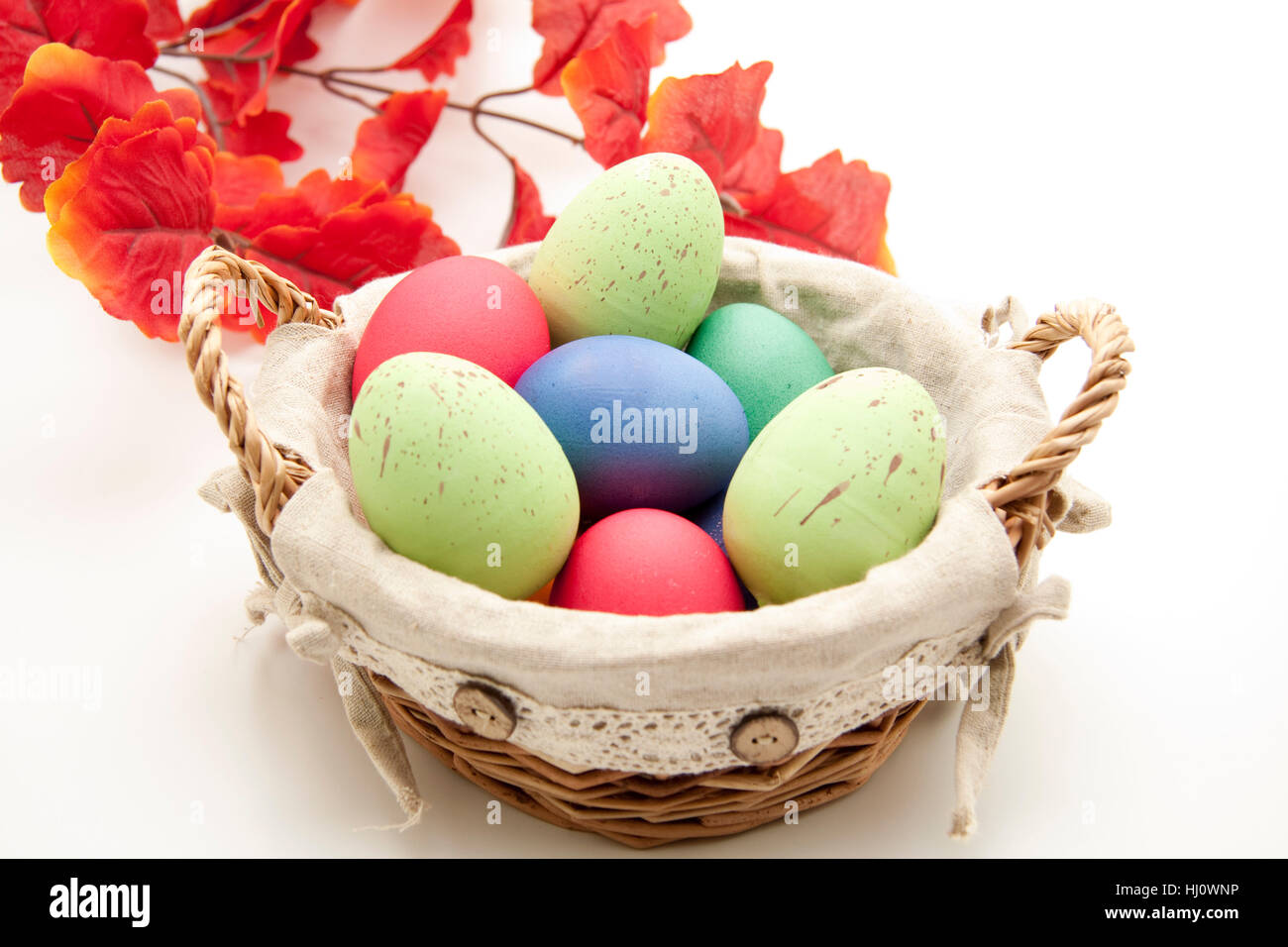 food, aliment, easter, eggs, Easter eggs, food, aliment, leaves, basket, Stock Photo