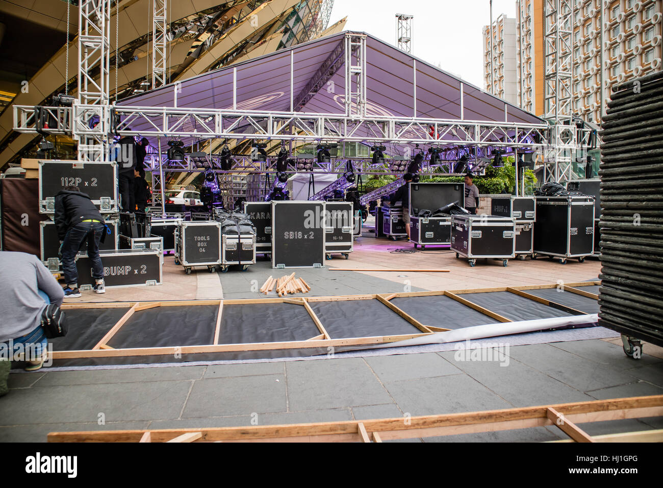 Music live concert stage with its preparation and installation Stock ...