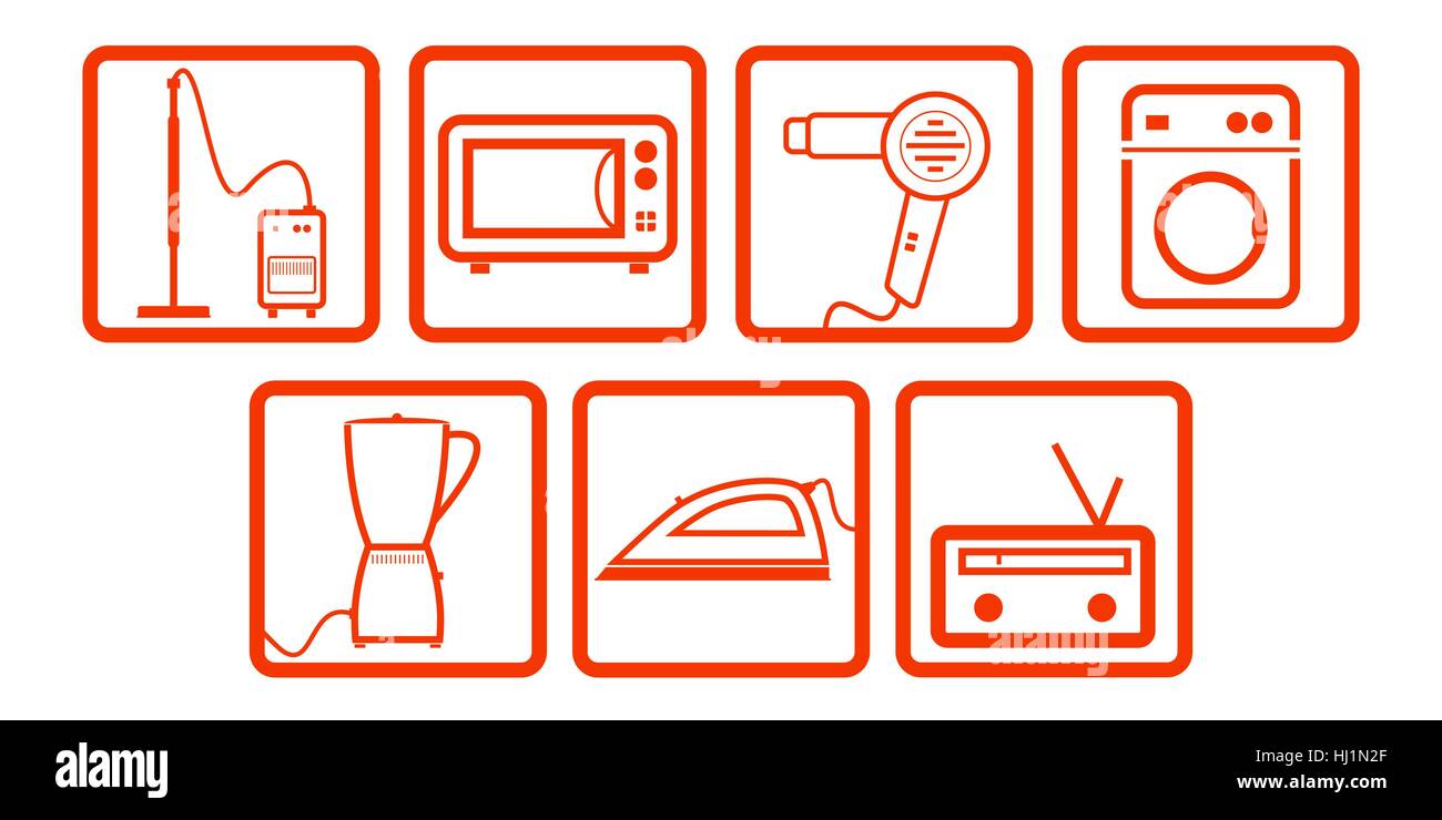 Vector illustration of single isolated domestic icons set Stock Photo ...