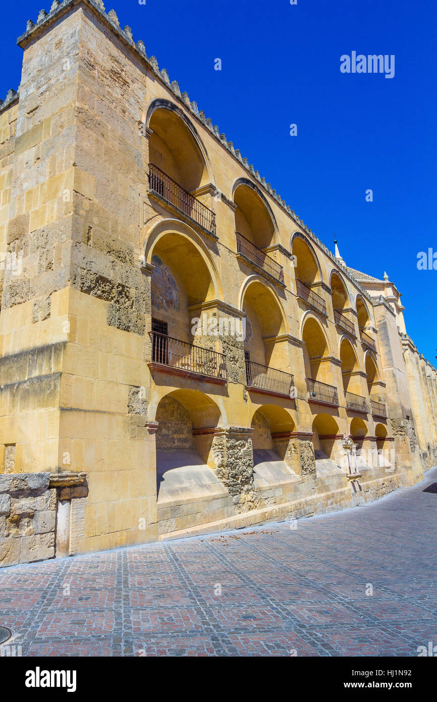 side with beautiful terraces in the Great Mosque of Cordoba, Spain facade Stock Photo