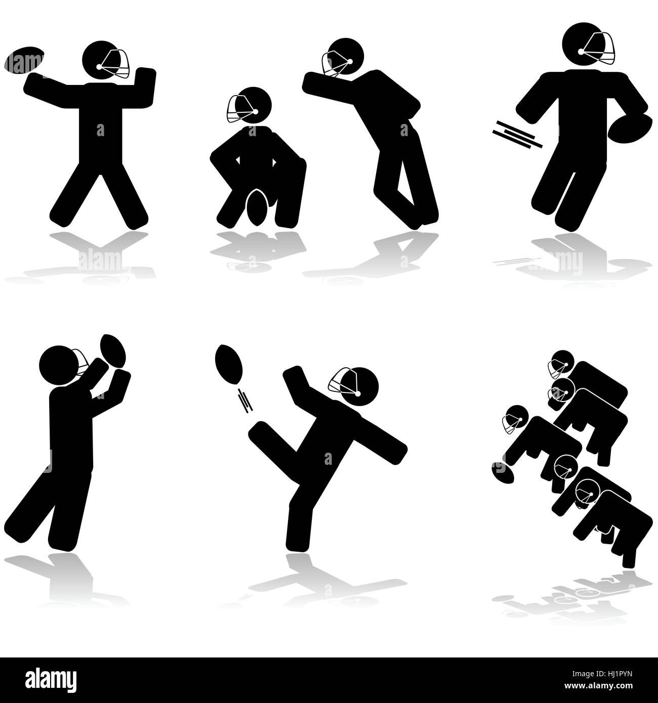 Icon illustrations showing different American football action Stock ...