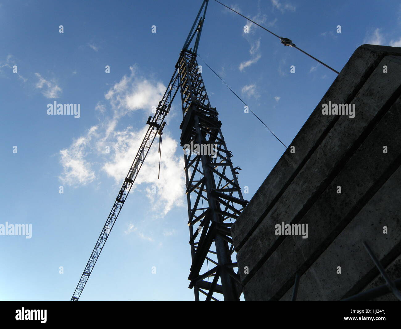 construction industry, firmament, sky, work, job, labor, clouds, crane, blue, Stock Photo