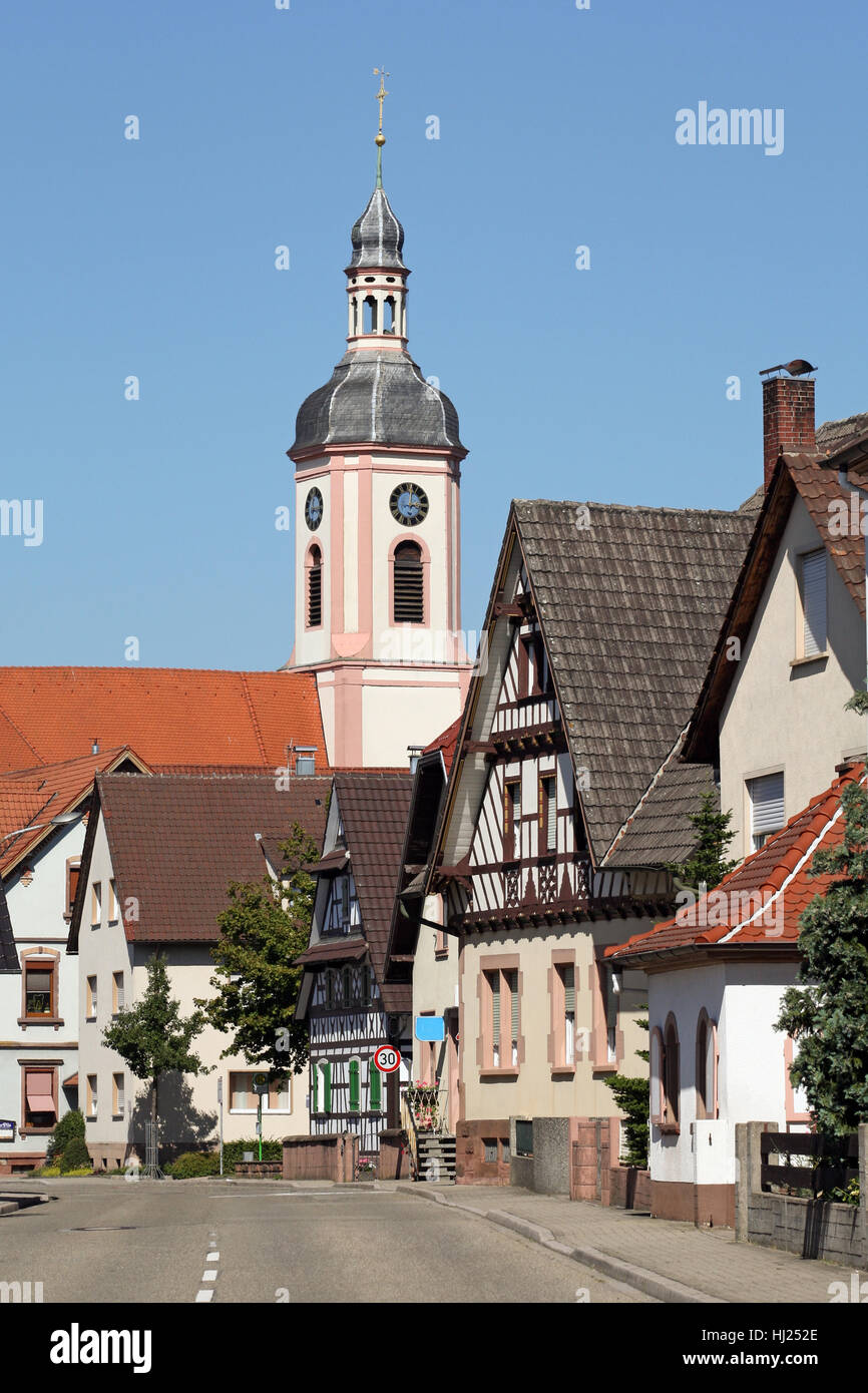 church, steeple, beadhouse, church, germany, german federal republic, steeple, Stock Photo