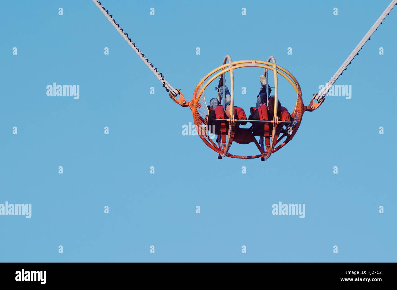 Theme Park Catapult Slingshot Cage Closeup with Clear Blue Sky Stock ...