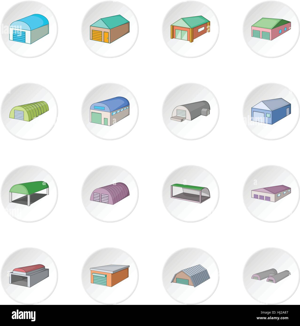 Different hangars icons set Stock Vector