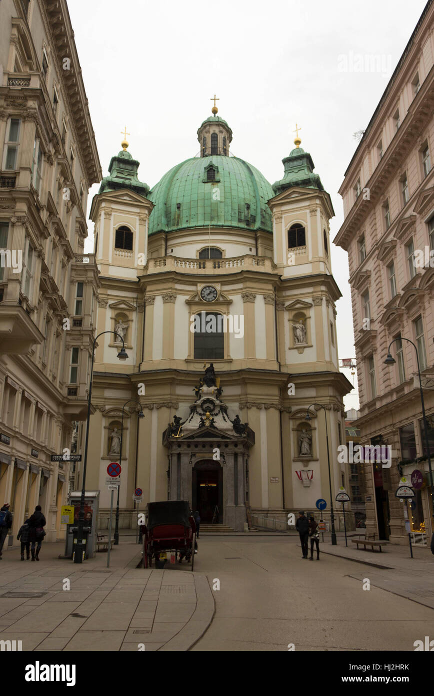VIENNA, AUSTRIA - JANUARY 3 2016: Peterskirche church in Vienna, along Graben street, at day time Stock Photo